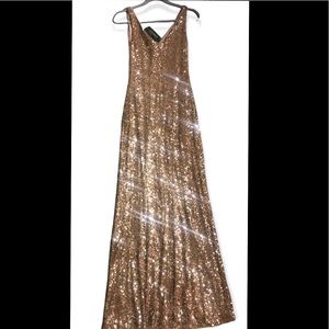 Gold Sequin V-Neck Evening Gown Dress by LAUREN RALPH LAUREN size 4